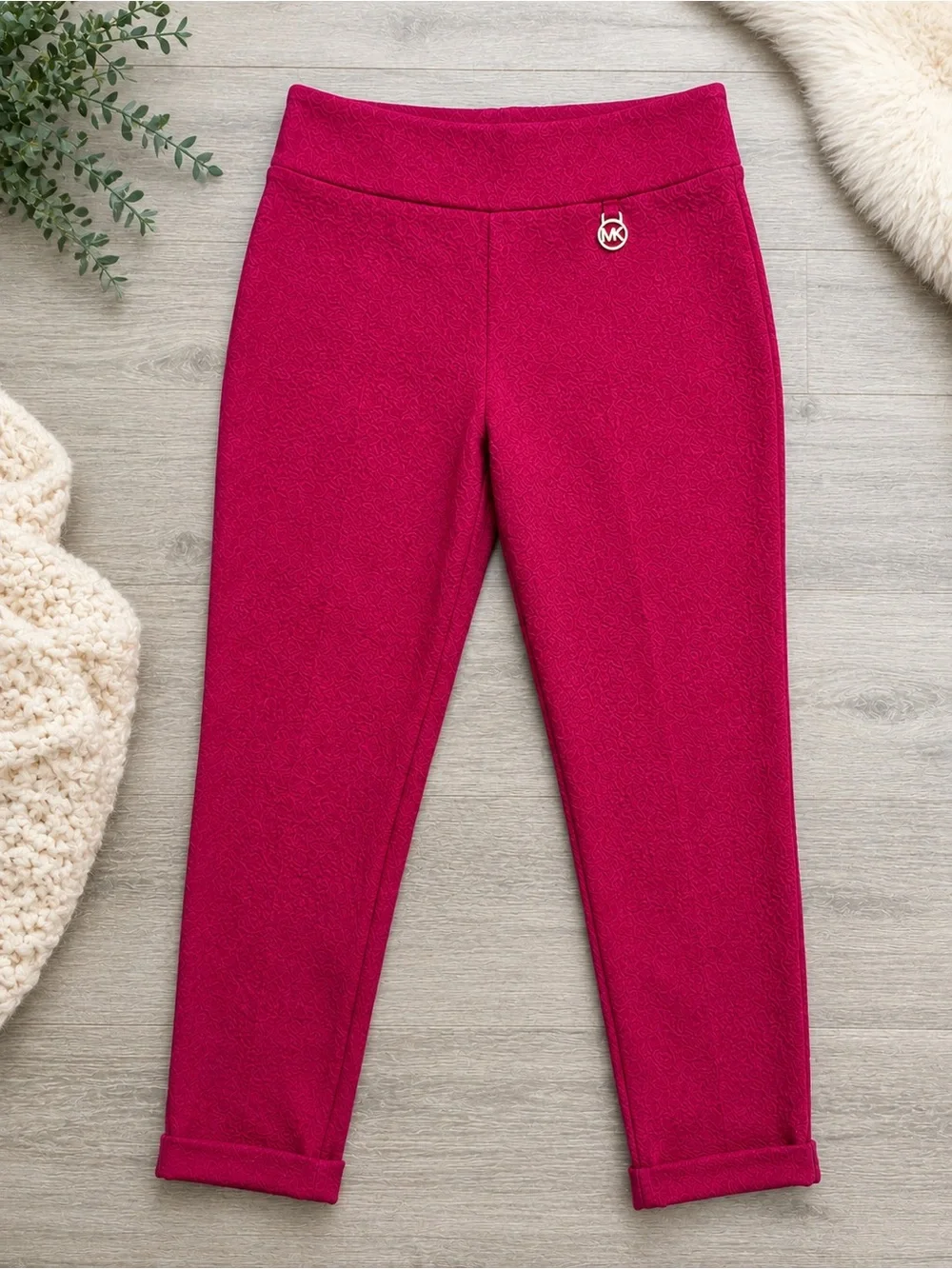 Michael Michael Kors Textured Jacquard Ankle Pants – Red – Size Medium